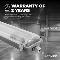 Ledvion 4ft LED Batten - T8 Fixture - IP65 - Linkable - Twin - Non Corrosive - Suitable for 2x LED Tube