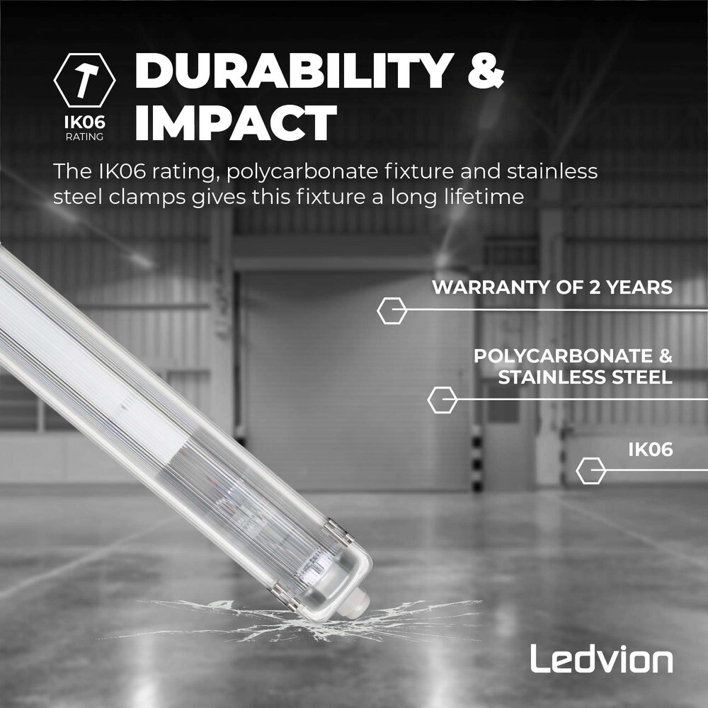 Ledvion 4ft LED Batten - T8 Fixture - IP65 - Linkable - Single - Non Corrosive - Suitable for 1x LED Tube
