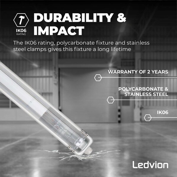 Ledvion 4ft LED Batten - T8 Fixture - IP65 - Linkable - Single - Non Corrosive - Suitable for 1x LED Tube
