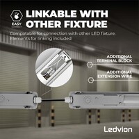 Ledvion 5ft LED Batten - 28W - 4000K - Cool White - T8 Fixture - IP65 - Linkable - Single - Non Corrosive