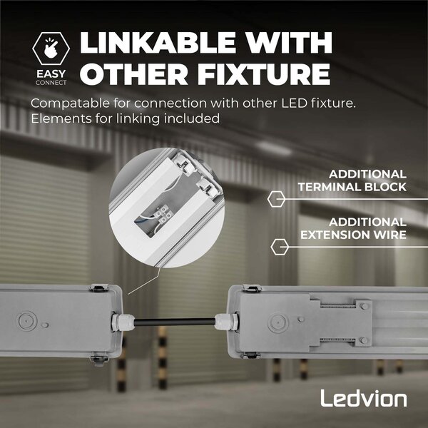 Ledvion 5ft LED Batten - 2x 15W - 4000K - Cool White - T8 Fixture - IP65 - Linkable - Twin - Non Corrosive