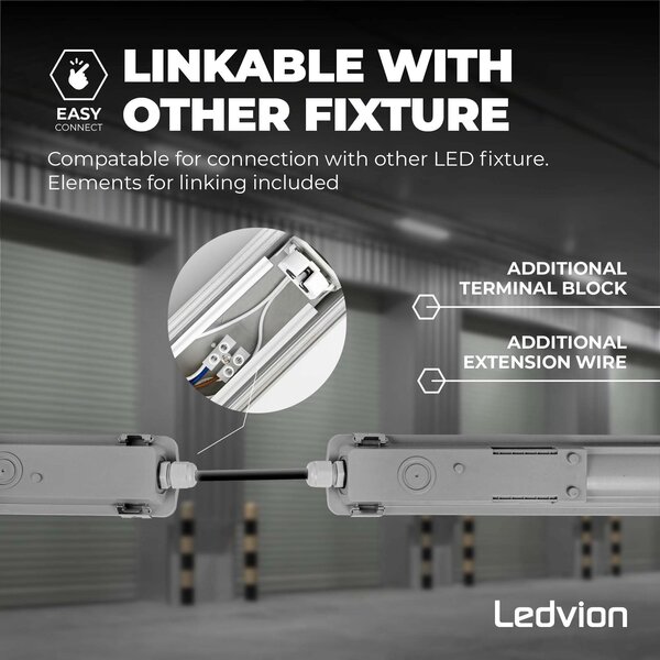 Ledvion 5ft LED Batten - T8 Fixture - IP65 - Linkable - Single - Non Corrosive - Suitable for 1x LED Tube