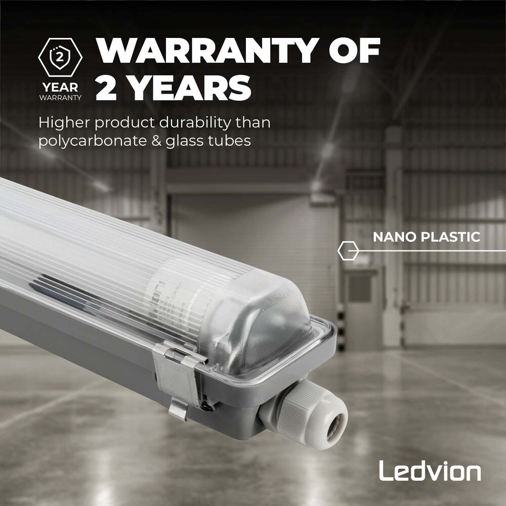 Ledvion 2ft LED Batten - 7W - 4000K - Cool White - T8 Fixture - IP65 - Linkable - Single - Non Corrosive