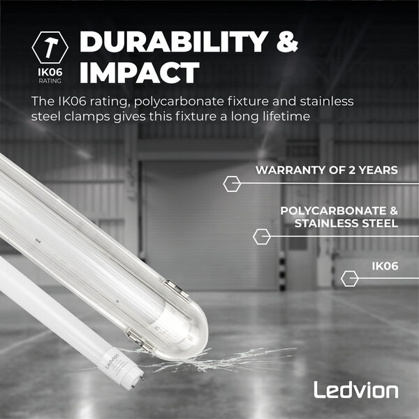 Ledvion 4ft LED Batten with PIR Sensor - 12W - 6500K - Daylight - T8 Fixture - IP65 - Single - Non Corrosive