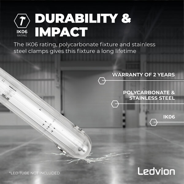 Ledvion 4ft LED Batten with PIR Sensor - T8 Fixture - IP65 - Single - Non Corrosive - Suitable for 1x LED Tube