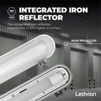 Ledvion 2ft LED Batten with PIR Sensor - 6.3W - 4000K - Cool White - T8 Fixture - IP65 - Single - Non Corrosive