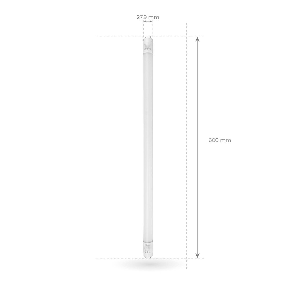 Ledvion 2ft LED Tube - 7W - 6500K - Daylight - T8 - 1120 Lumen - Replaces 18W - High Efficiency