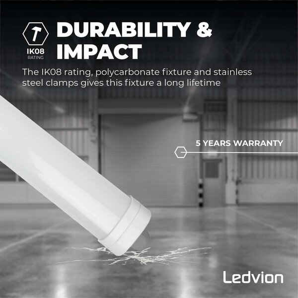 Ledvion 6x 2ft LED Batten - Samsung LED - IP65 - 20W - 2800lm - 4000K - Cool White - Twin - Linkable - 5 Year Warranty