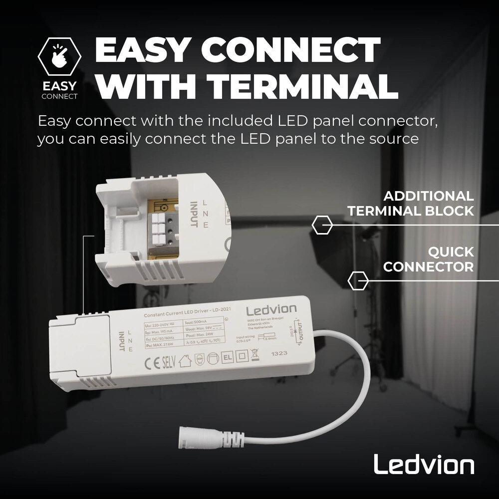 Ledvion 6x LED Panel 120x30 - UGR <19 - 24W - 210 Lm/W - 4000K - 5 Year Warranty - Energy Class A