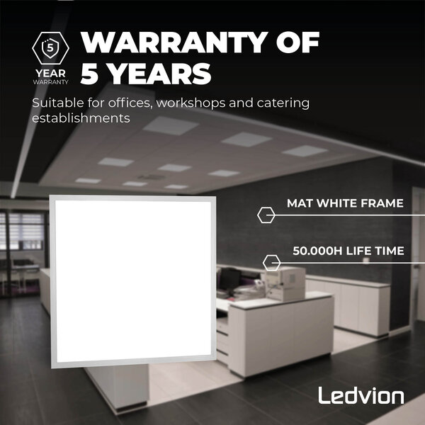 Ledvion 6x LED Panel 60x60 - UGR <19 - 24W - 210 Lm/W - 4000K - 5 Year Warranty - Energy Class A