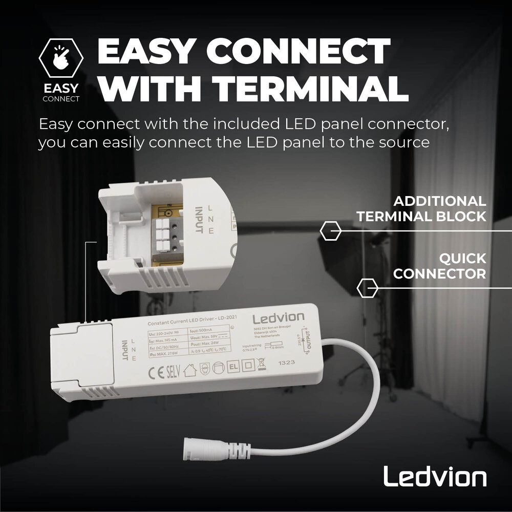 Ledvion 6x LED Panel 60x60 - UGR <19 - 24W - 210 Lm/W - 6500K - 5 Year Warranty - Energy Class A