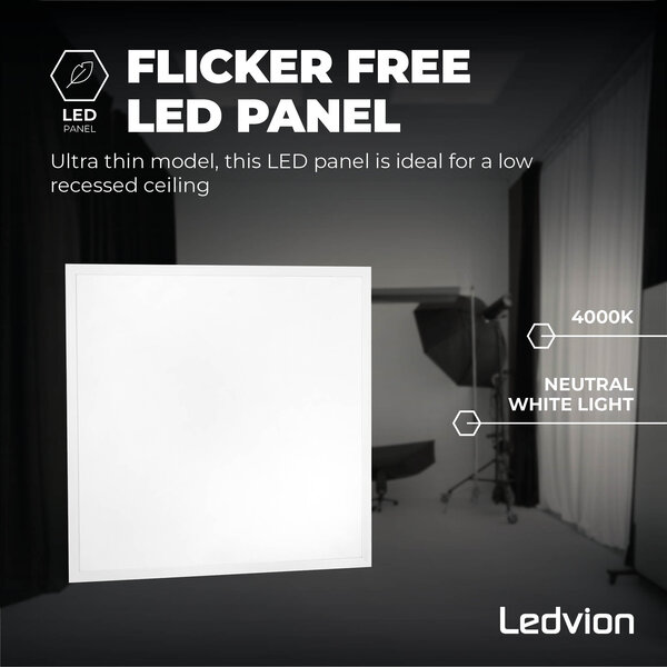Ledvion 6x LED Panel 60x60 - UGR <19 - 24W - 210 Lm/W - 6500K - 5 Year Warranty - Energy Class A