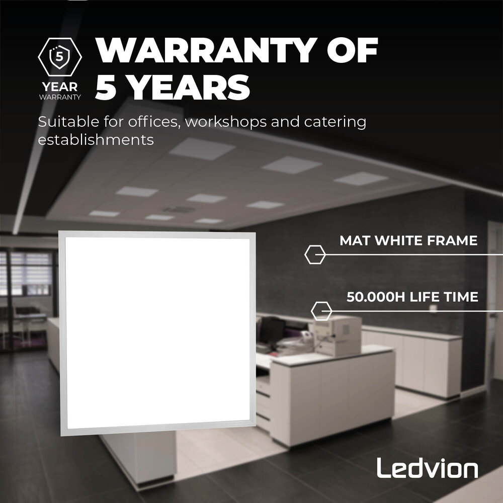 Ledvion 6x LED Panel 60x60 - UGR <19 - 24W - 210 Lm/W - 6500K - 5 Year Warranty - Energy Class A