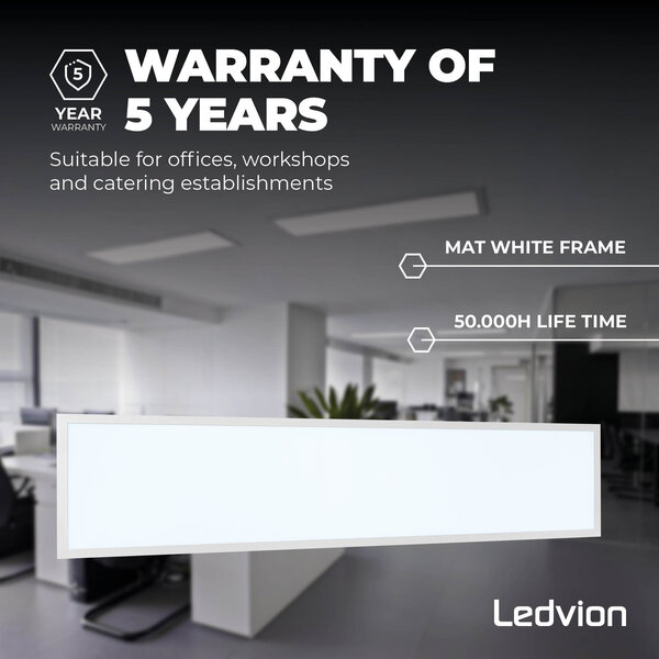 Ledvion 6x Lumileds LED Panel 30x120 - 36W - 6500K - 125 lm/W - UGR <22 - 5 Years Warranty