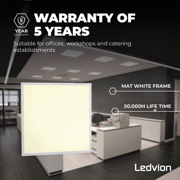 Ledvion 6x Lumileds LED Panel 60x60 - 36W - 3000K - 117Lm/W - UGR <22 - 5 Years Warranty