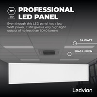 Ledvion LED Panel 120x30 - UGR <19 - 24W - 210 Lm/W - 6500K - 5 Year Warranty - Energy Class A