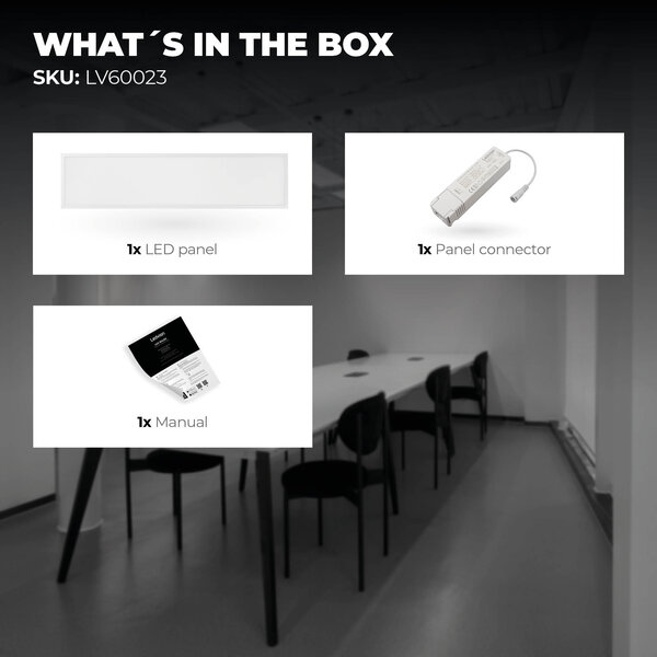 Ledvion LED Panel 120x30 - UGR <19 - 24W - 210 Lm/W - 6500K - 5 Year Warranty - Energy Class A