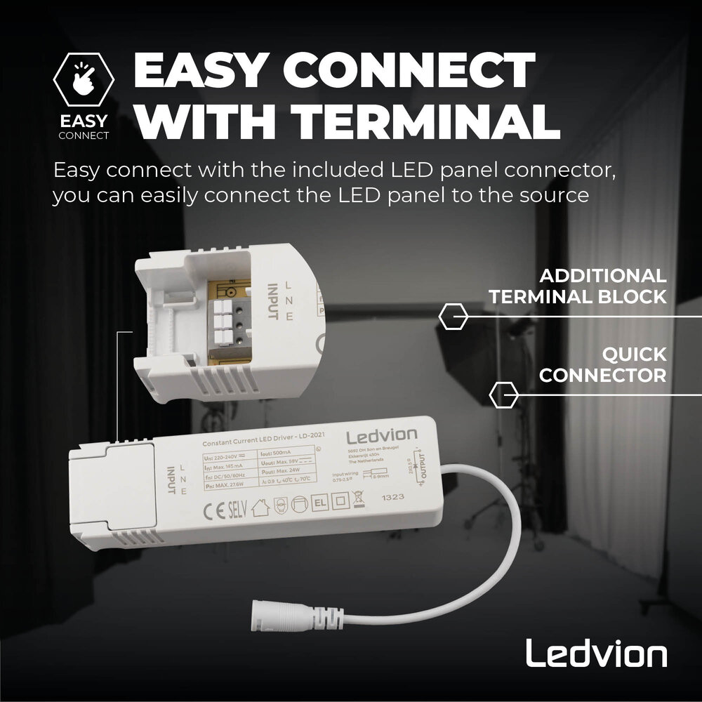 Ledvion LED Panel 60x60 - UGR <19 - 24W - 210 Lm/W - 4000K - 5 Year Warranty - Energy Class A