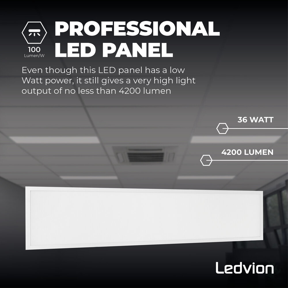Ledvion Lumileds LED Panel 30x120 - 36W - 3000K - 117 lm/W - UGR <22 - 5 Year Warranty