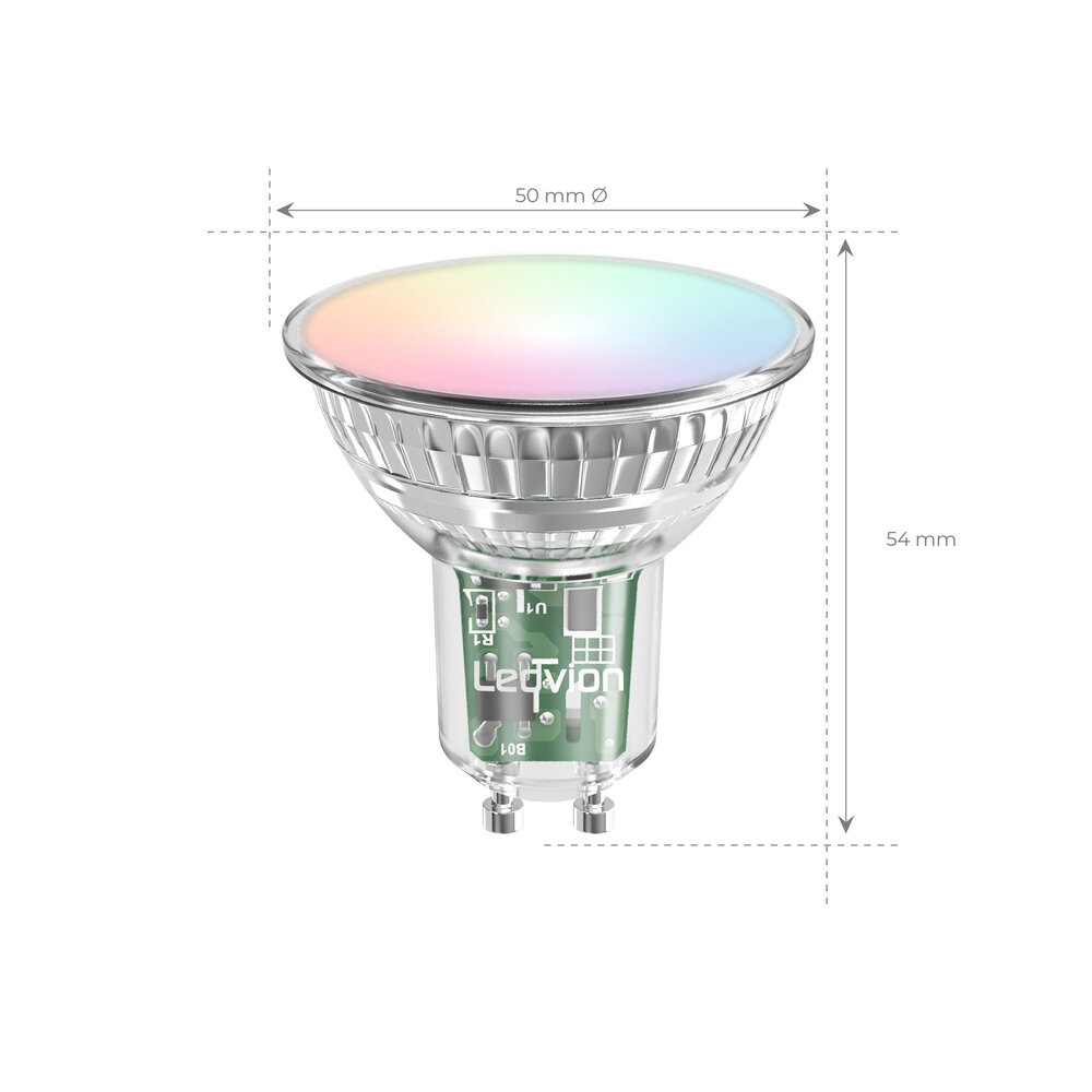 Ledvion LED Smart Bulb GU10 - RGB+CCT - 4.9W - Colour Changing - WiFi - Dimmable - Works with Alexa & Google Home