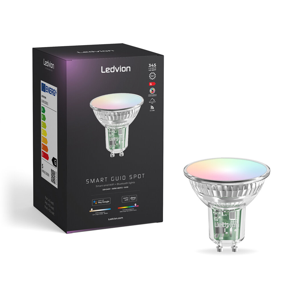 Ledvion Smart RGB+CCT GU10 LED Bulb Dimmable - WiFi - 4.9W - 6 Pack