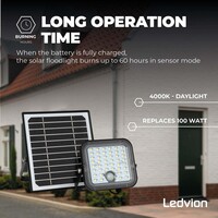 Ledvion LED Solar Floodlight with Sensor - IP65 - Waterproof - 4000K - Cool White - 3600 mAh - Security Lights - Solar Powered
