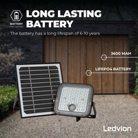 Ledvion LED Solar Floodlight with Sensor - IP65 - Waterproof - 4000K - Cool White - 3600 mAh - Security Lights - Solar Powered