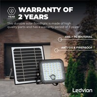 Ledvion LED Solar Floodlight with Sensor - IP65 - Waterproof - 4000K - Cool White - 3600 mAh - Security Lights - Solar Powered