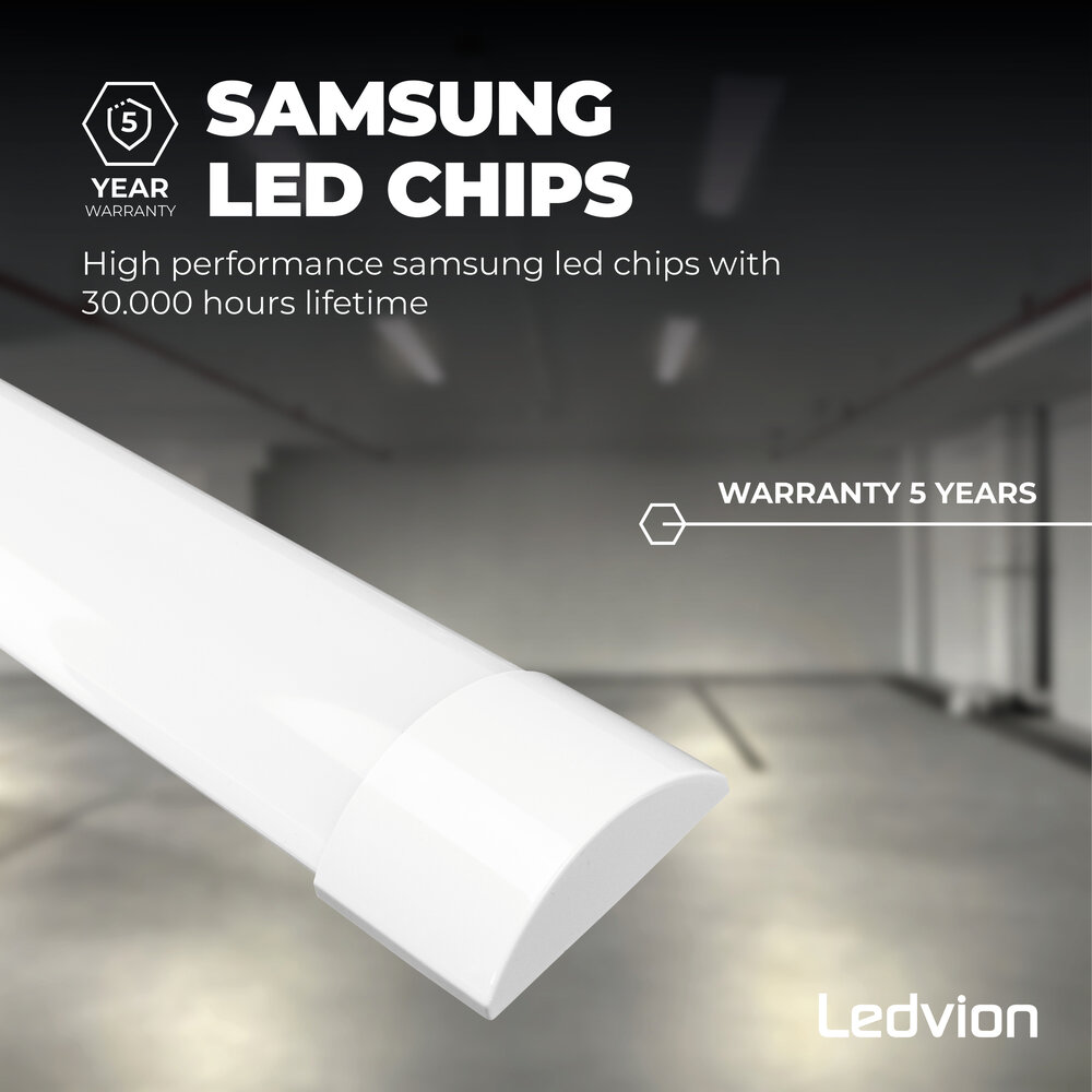 Ledvion 5x 2ft LED Batten - Samsung LED - 15W - 2100lm - 4000K - Cool White - Twin - Slimline - 5 Year Warranty