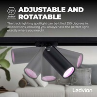 Ledvion 2m Smart LED Track Lighting - 4 Track Spotlights - 4.9W - RGB+CCT - Dimmable - Black - Single Circuit