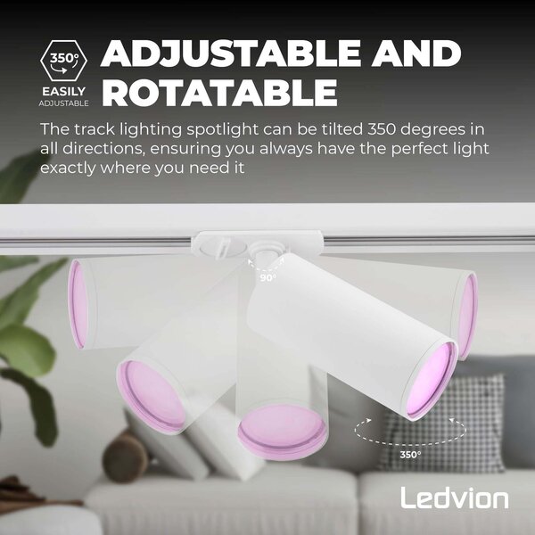 Ledvion 1m Smart LED Track Lighting - 3 Track Spotlights - 4.9W - RGB+CCT - Dimmable - White - Single Circuit