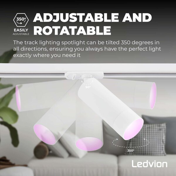 Ledvion 1m Smart LED Track Lighting - 3 Track Spotlights - 4.9W - RGB+CCT - Dimmable - White - Single Circuit