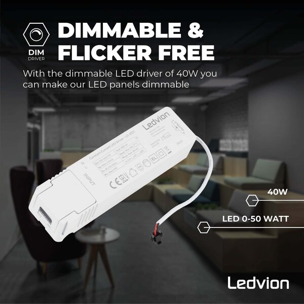 Ledvion LED Driver Dimmable for LED Panels 0-10V - Suitable for LV60001_2 to LV60006_2