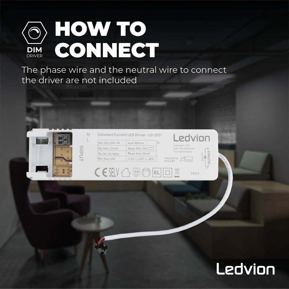 Ledvion LED Driver Dimmable for LED Panels 0-10V - Suitable for LV60001_2 to LV60006_2