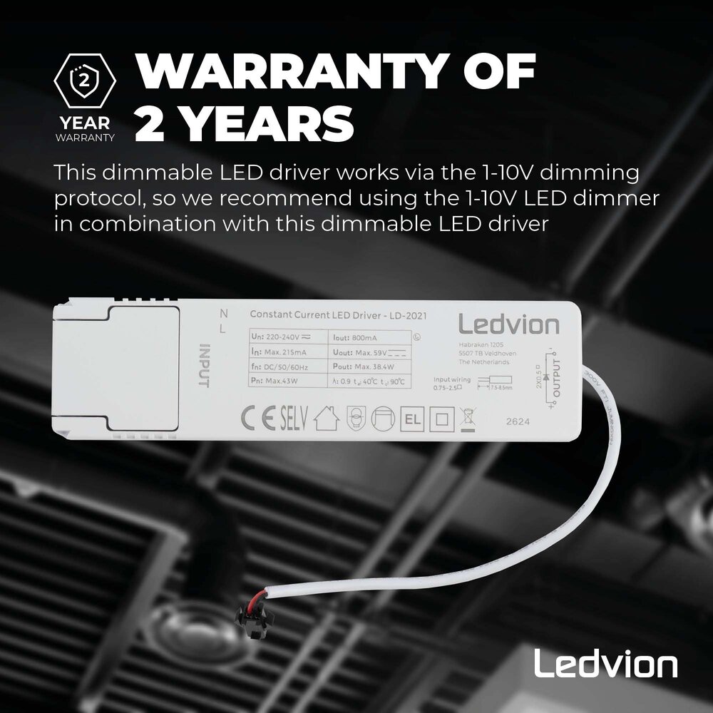 Ledvion LED Driver Dimmable for LED Panels 0-10V - Suitable for LV60001_2 to LV60006_2