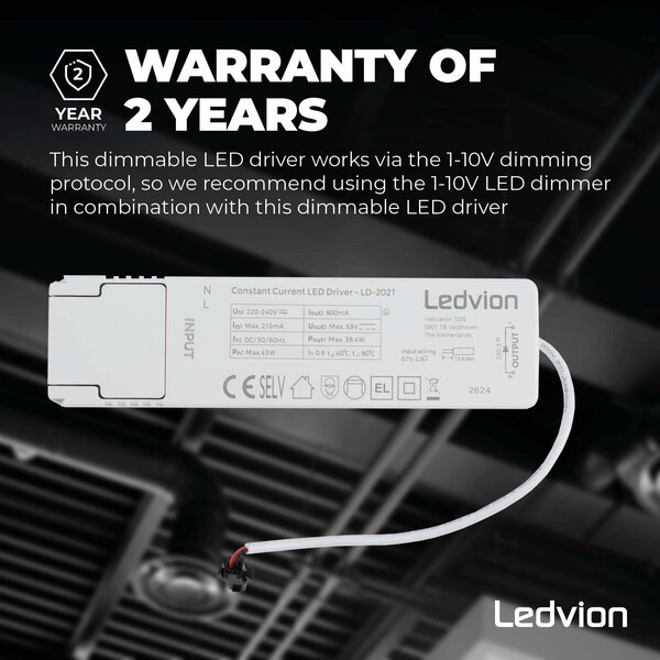 Ledvion LED Driver Dimmable for LED Panels 0-10V - Suitable for LV60001_2 to LV60006_2