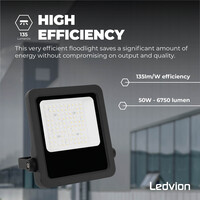 Ledvion LED Floodlight 50W – Philips Lumileds - 6000K - 6750 Lumen – Asymmetrical - 5 Year warranty