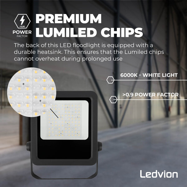Ledvion LED Floodlight 50W – Philips Lumileds - 6000K - 6750 Lumen – Asymmetrical - 5 Year warranty