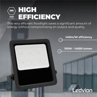 Ledvion LED Floodlight 100W – Philips Lumileds - 4000K - 14.000 Lumen – Asymmetrical - 5 Year warranty
