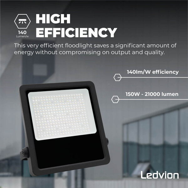 Ledvion LED Floodlight 150W – Philips Lumileds - 6000K - 21.000 Lumen – Asymmetrical - 5 Year warranty