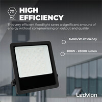 Ledvion LED Floodlight 200W – Philips Lumileds - 4000K - 28.000 Lumen – Asymmetrical - 5 Year warranty