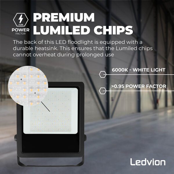 Ledvion LED Floodlight 200W – Philips Lumileds - 6000K - 28.000 Lumen – Asymmetrical - 5 Year warranty