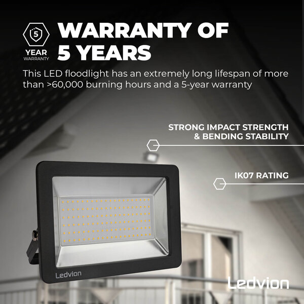 Ledvion LED Floodlight 100W - Osram LED - IP65 - 4000K - 12.000 Lumen - 5 Year Warranty