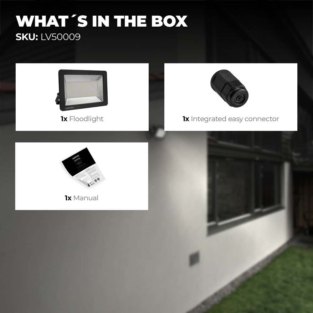 Ledvion LED Floodlight 100W - Osram LED - IP65 - 4000K - 12.000 Lumen - 5 Year Warranty