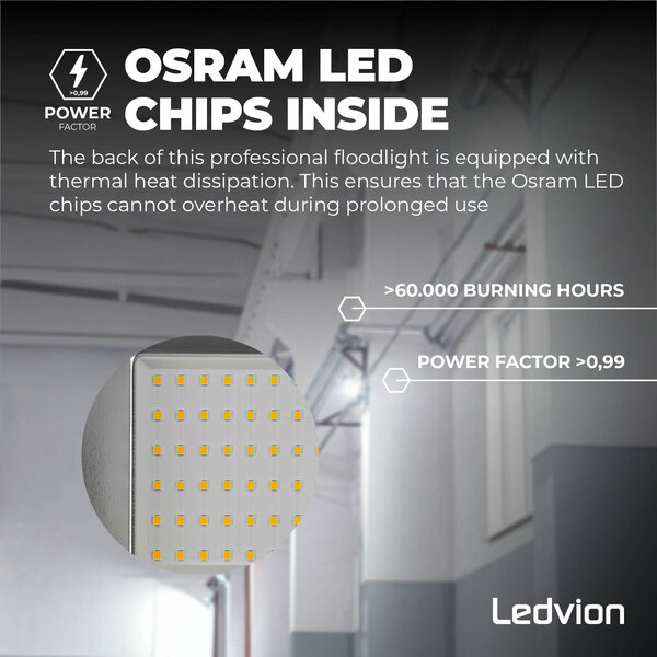 Ledvion LED Floodlight With PIR Sensor - 150W - Osram LED - IP65 - 6500K - 18.000 Lumen - 5 Year Warranty