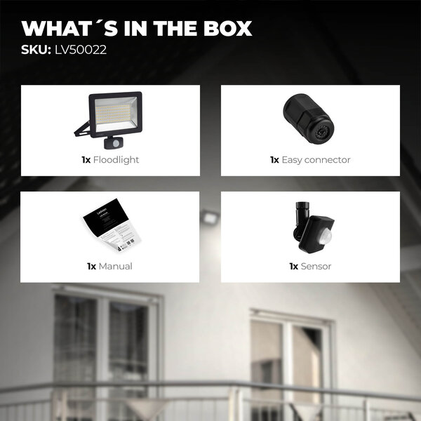 Ledvion LED Floodlight With PIR Sensor - 150W - Osram LED - IP65 - 6500K - 18.000 Lumen - 5 Year Warranty