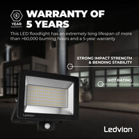 Ledvion LED Floodlight With PIR Sensor - 100W - Osram LED - IP65 - 6500K - 12.000 Lumen - 5 Year Warranty