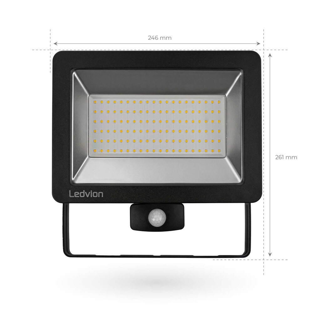 Ledvion LED Floodlight With PIR Sensor - 100W - Osram LED - IP65 - 6500K - 12.000 Lumen - 5 Year Warranty