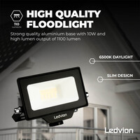 Ledvion LED Floodlight 10W - Osram LED - IP65 - 6500K - Daylight - 1100 Lumen