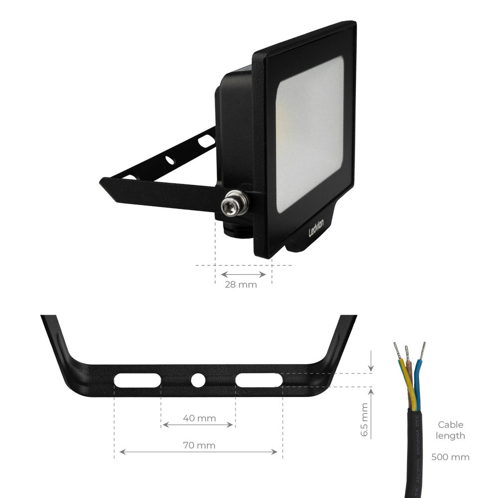 Ledvion LED Floodlight 20W - Osram LED - IP65 - 4000K - Cool White - 2200 Lumen